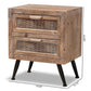 Calida Mid-Century Modern Whitewashed Natural Brown Finished Wood and Rattan 2-Drawer Nightstand FredCo