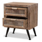 Calida Mid-Century Modern Whitewashed Natural Brown Finished Wood and Rattan 2-Drawer Nightstand FredCo