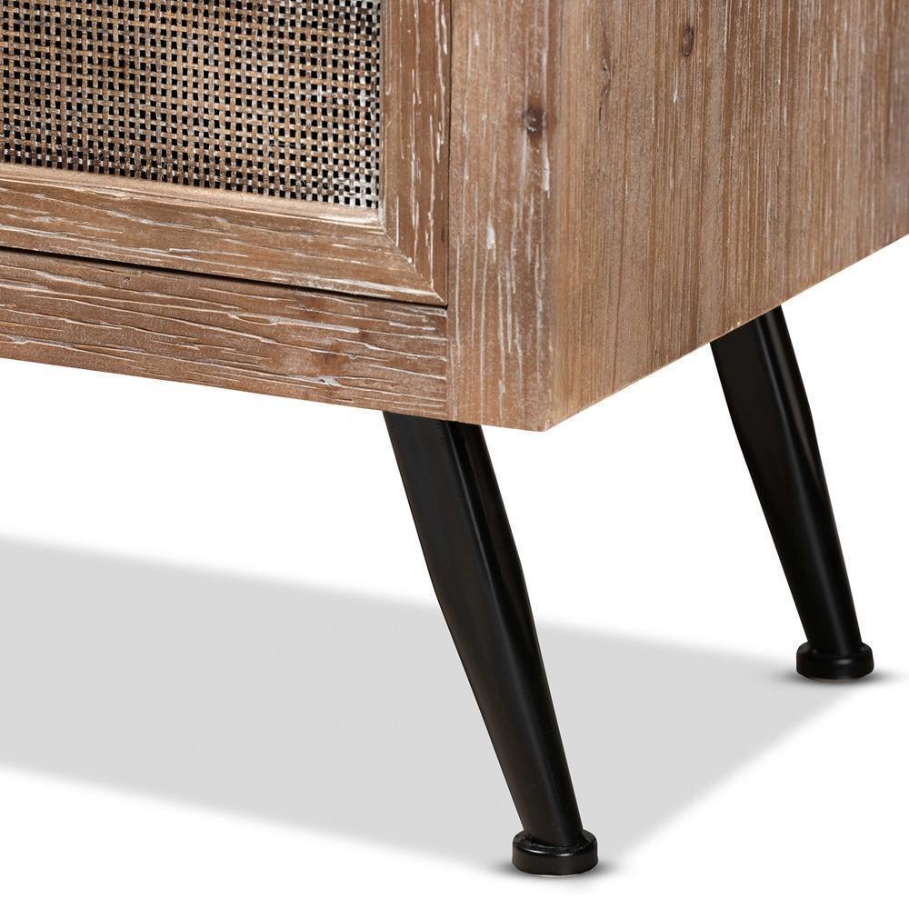 Calida Mid-Century Modern Whitewashed Natural Brown Finished Wood and Rattan 2-Drawer Nightstand FredCo
