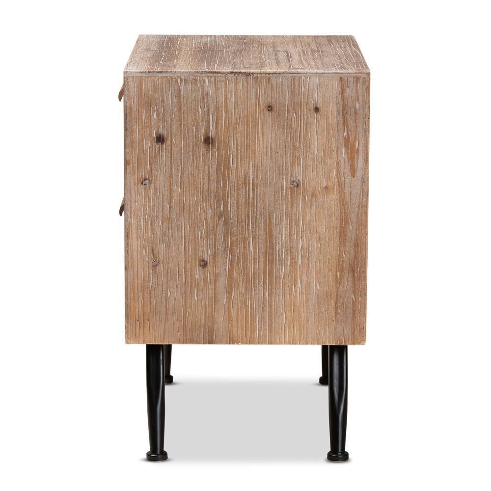 Calida Mid-Century Modern Whitewashed Natural Brown Finished Wood and Rattan 2-Drawer Nightstand FredCo