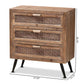 Calida Mid-Century Modern Whitewashed Natural Brown Finished Wood and Rattan 3-Drawer Storage Cabinet FredCo