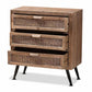 Calida Mid-Century Modern Whitewashed Natural Brown Finished Wood and Rattan 3-Drawer Storage Cabinet FredCo