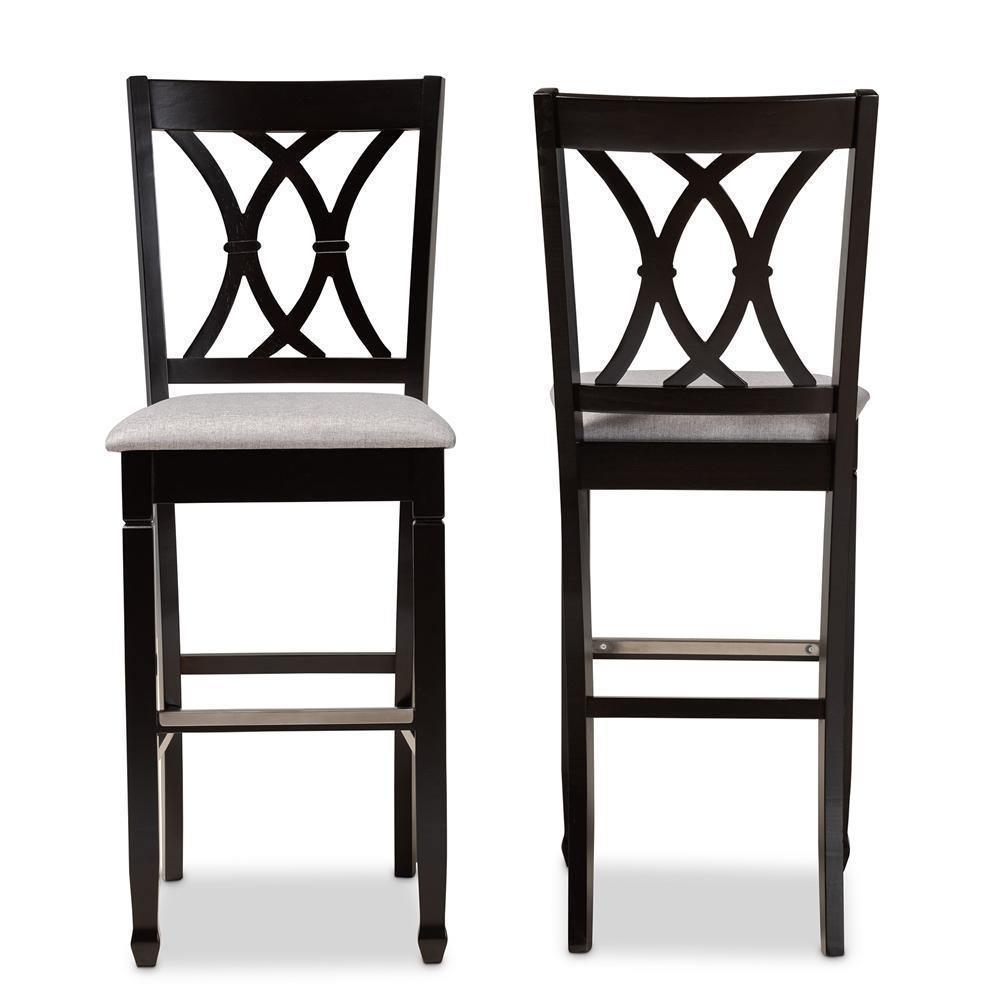 Calista Modern and Contemporary Grey Fabric Upholstered and Espresso Brown Finished Wood 2-Piece Bar Stool Set FredCo