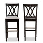 Calista Modern and Contemporary Grey Fabric Upholstered and Espresso Brown Finished Wood 2-Piece Bar Stool Set FredCo