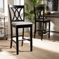 Calista Modern and Contemporary Grey Fabric Upholstered and Espresso Brown Finished Wood 2-Piece Bar Stool Set FredCo