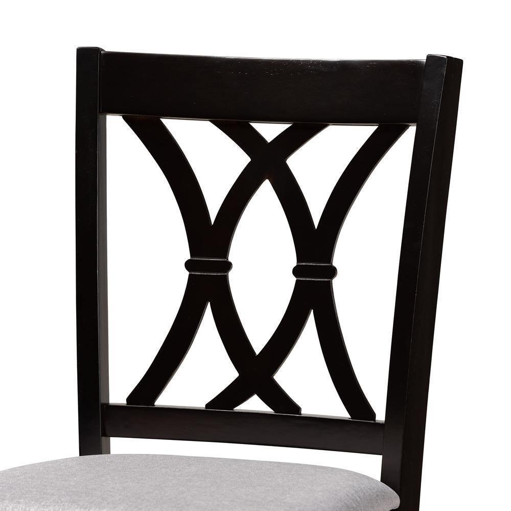 Calista Modern and Contemporary Grey Fabric Upholstered and Espresso Brown Finished Wood 2-Piece Bar Stool Set FredCo