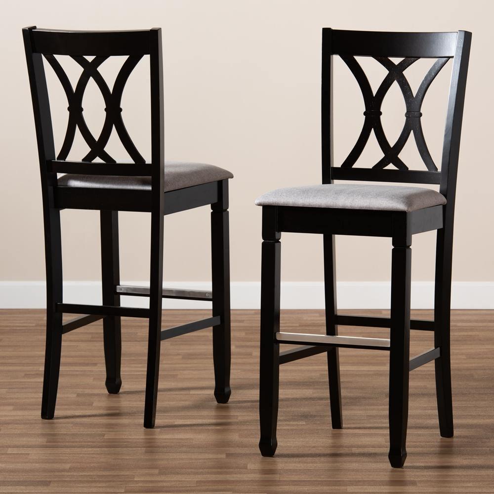 Calista Modern and Contemporary Grey Fabric Upholstered and Espresso Brown Finished Wood 2-Piece Bar Stool Set FredCo