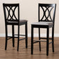 Calista Modern and Contemporary Grey Fabric Upholstered and Espresso Brown Finished Wood 2-Piece Bar Stool Set FredCo