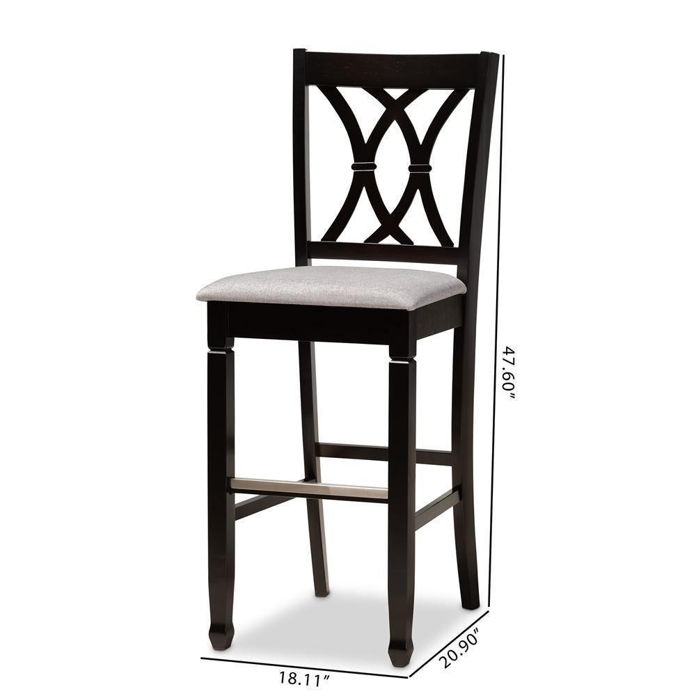 Calista Modern and Contemporary Grey Fabric Upholstered and Espresso Brown Finished Wood 2-Piece Bar Stool Set FredCo