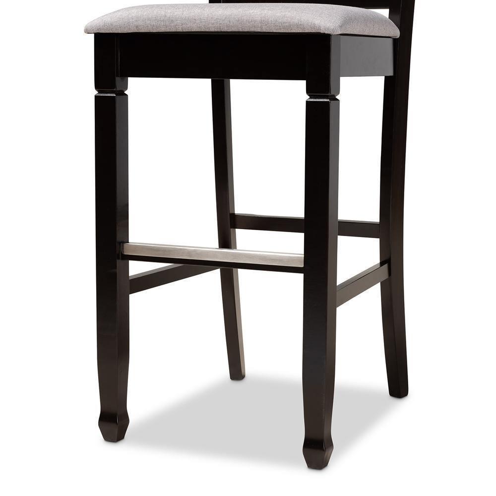 Calista Modern and Contemporary Grey Fabric Upholstered and Espresso Brown Finished Wood 2-Piece Bar Stool Set FredCo