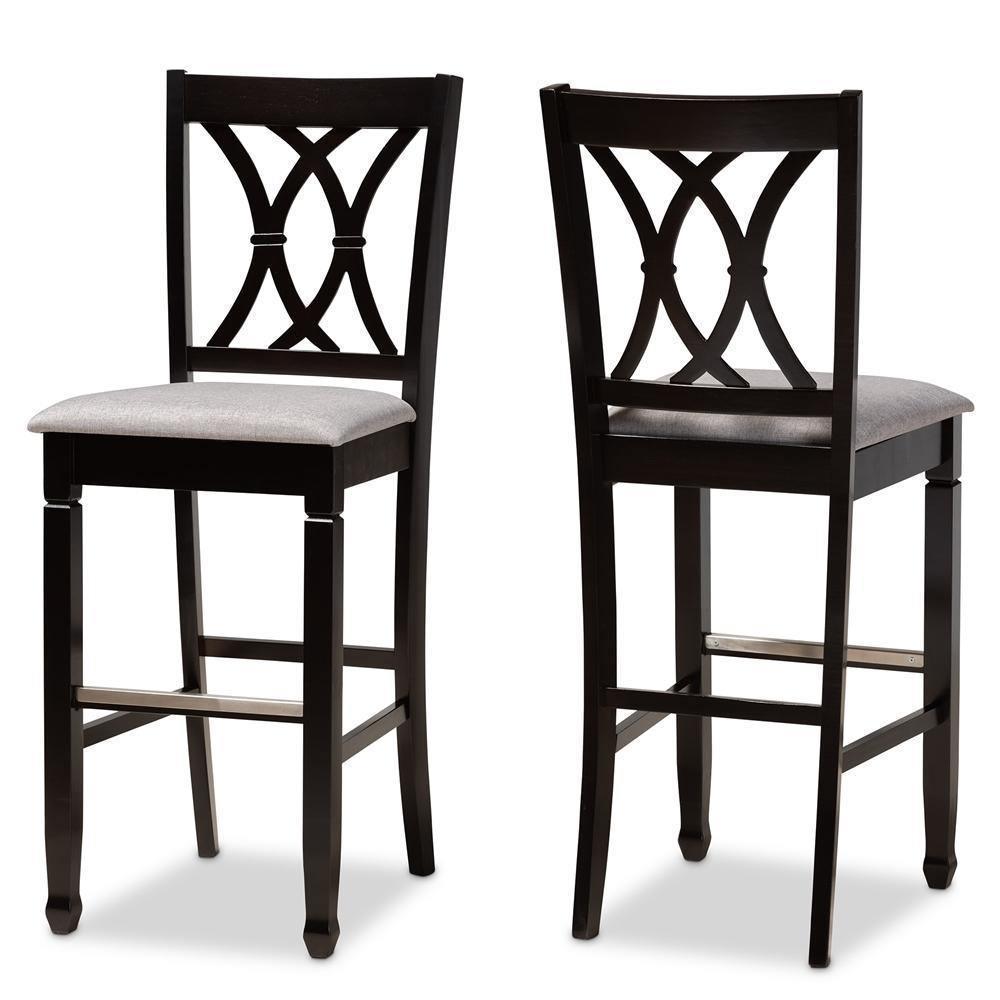 Calista Modern and Contemporary Grey Fabric Upholstered and Espresso Brown Finished Wood 2-Piece Bar Stool Set FredCo