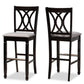Calista Modern and Contemporary Grey Fabric Upholstered and Espresso Brown Finished Wood 2-Piece Bar Stool Set FredCo