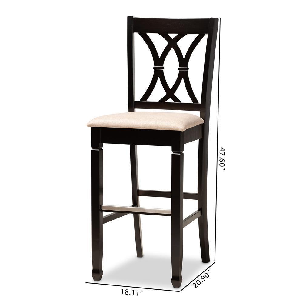 Calista Modern and Contemporary Sand Fabric Upholstered and Espresso Brown Finished Wood 2-Piece Bar Stool Set FredCo