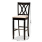 Calista Modern and Contemporary Sand Fabric Upholstered and Espresso Brown Finished Wood 2-Piece Bar Stool Set FredCo