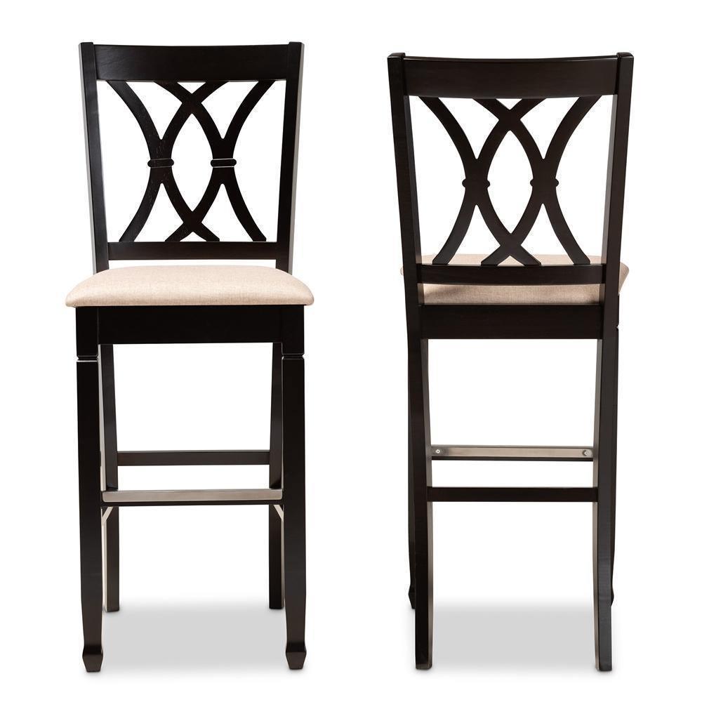 Calista Modern and Contemporary Sand Fabric Upholstered and Espresso Brown Finished Wood 2-Piece Bar Stool Set FredCo