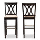 Calista Modern and Contemporary Sand Fabric Upholstered and Espresso Brown Finished Wood 2-Piece Bar Stool Set FredCo