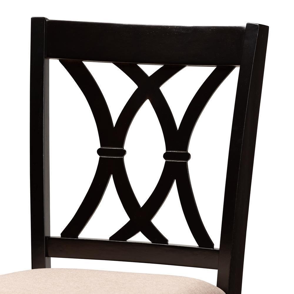 Calista Modern and Contemporary Sand Fabric Upholstered and Espresso Brown Finished Wood 2-Piece Bar Stool Set FredCo