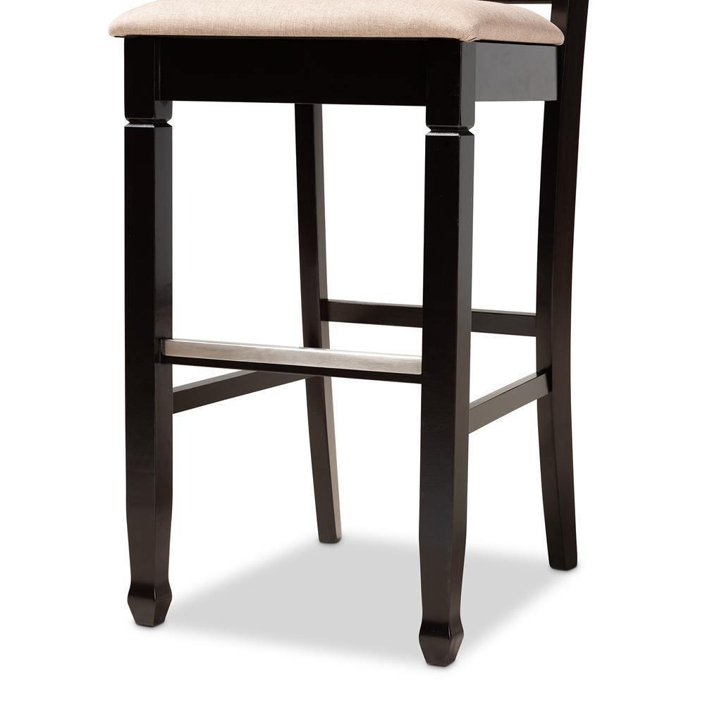 Calista Modern and Contemporary Sand Fabric Upholstered and Espresso Brown Finished Wood 2-Piece Bar Stool Set FredCo