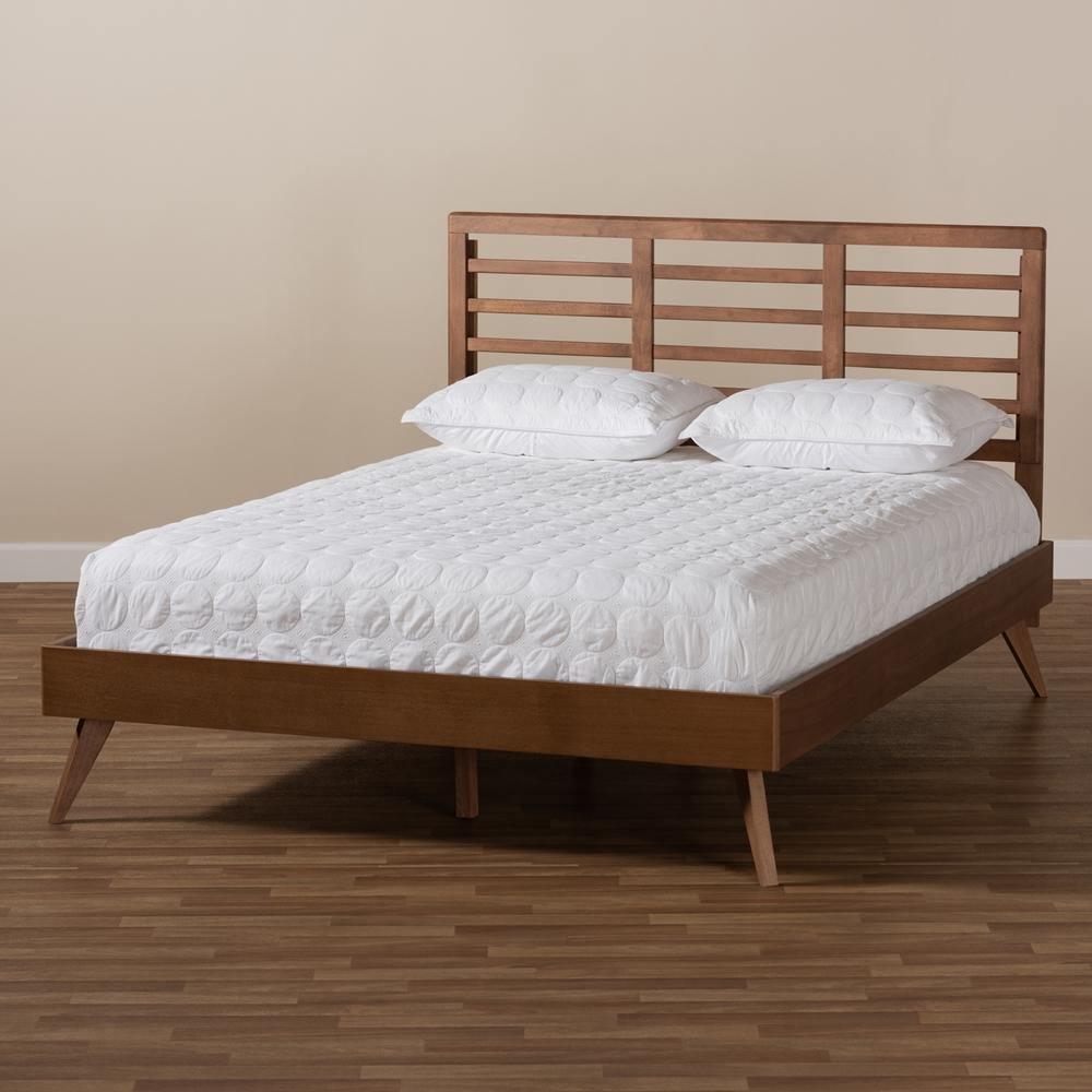 Calisto Mid-Century Modern Walnut Brown Finished Wood King Size Platform Bed FredCo