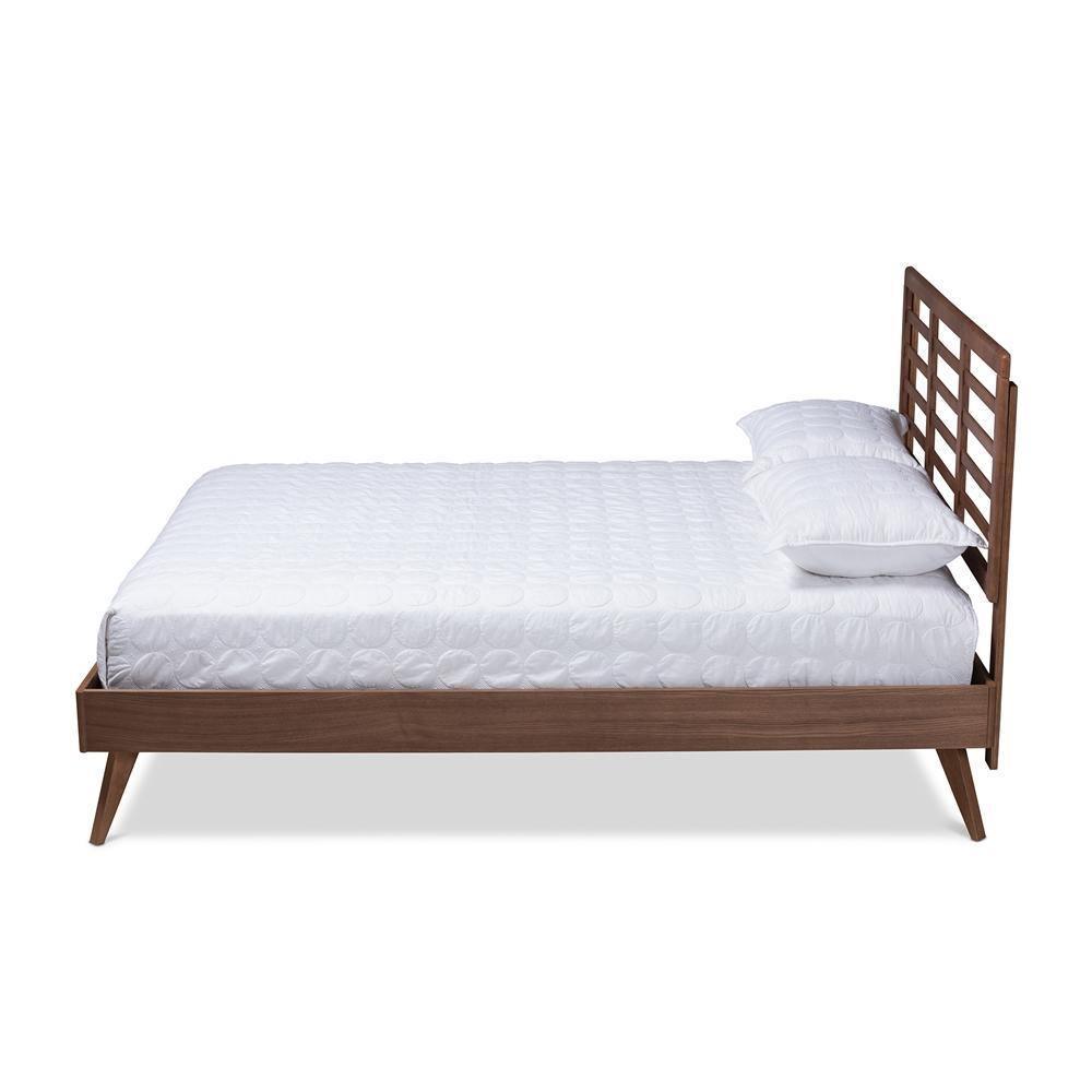 Calisto Mid-Century Modern Walnut Brown Finished Wood King Size Platform Bed FredCo