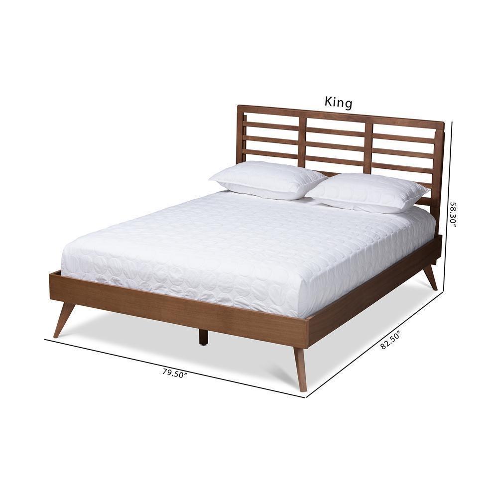 Calisto Mid-Century Modern Walnut Brown Finished Wood King Size Platform Bed FredCo