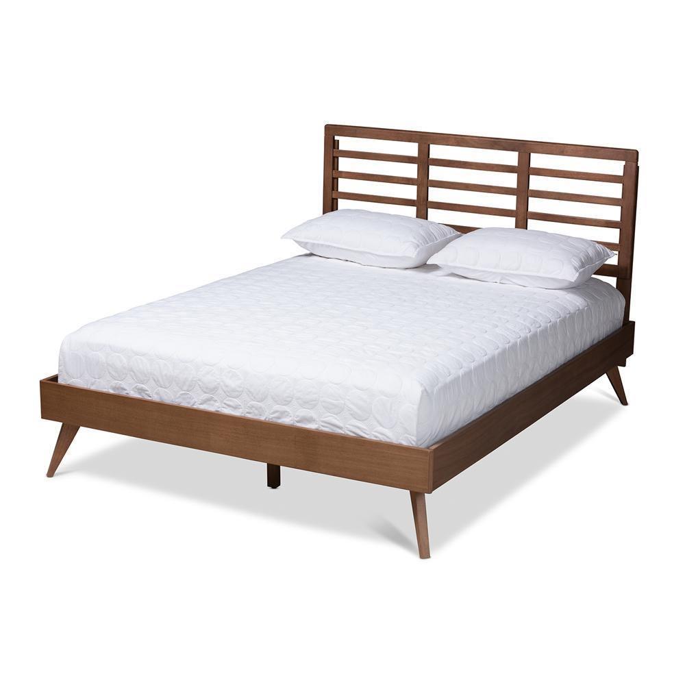 Calisto Mid-Century Modern Walnut Brown Finished Wood Queen Size Platform Bed FredCo