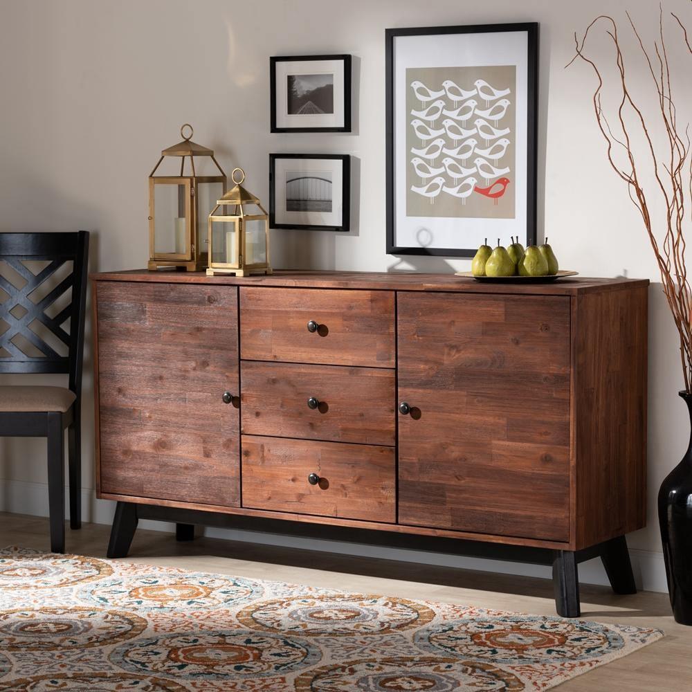 Calla Modern and Contemporary Brown and Black Oak Finished 2-Door Wood Sideboard Buffet FredCo
