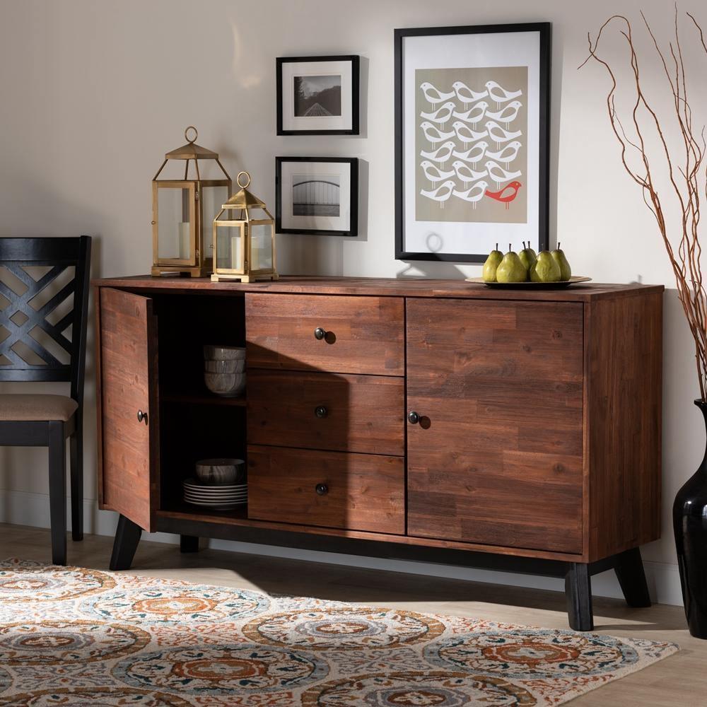 Calla Modern and Contemporary Brown and Black Oak Finished 2-Door Wood Sideboard Buffet FredCo