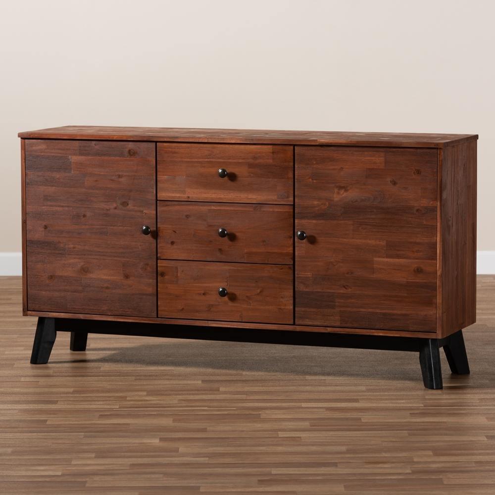 Calla Modern and Contemporary Brown and Black Oak Finished 2-Door Wood Sideboard Buffet FredCo