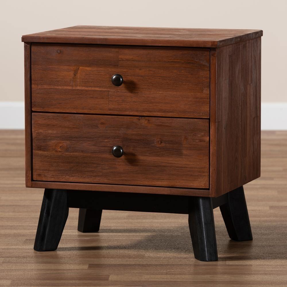 Calla Modern and Contemporary Brown and Black Oak Finished 2-Drawer Wood Nightstand FredCo