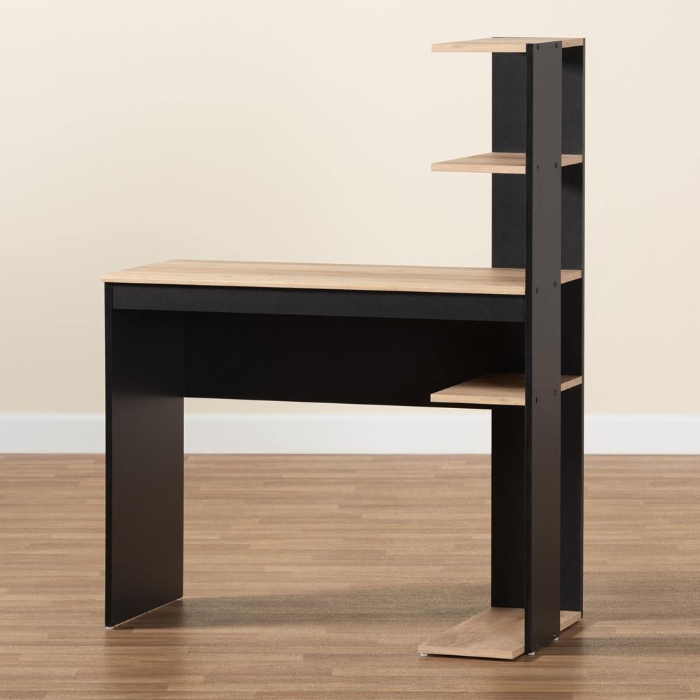 Callahan Modern and Contemporary Two-Tone Dark Grey and Oak Finished Wood Desk with Shelves FredCo