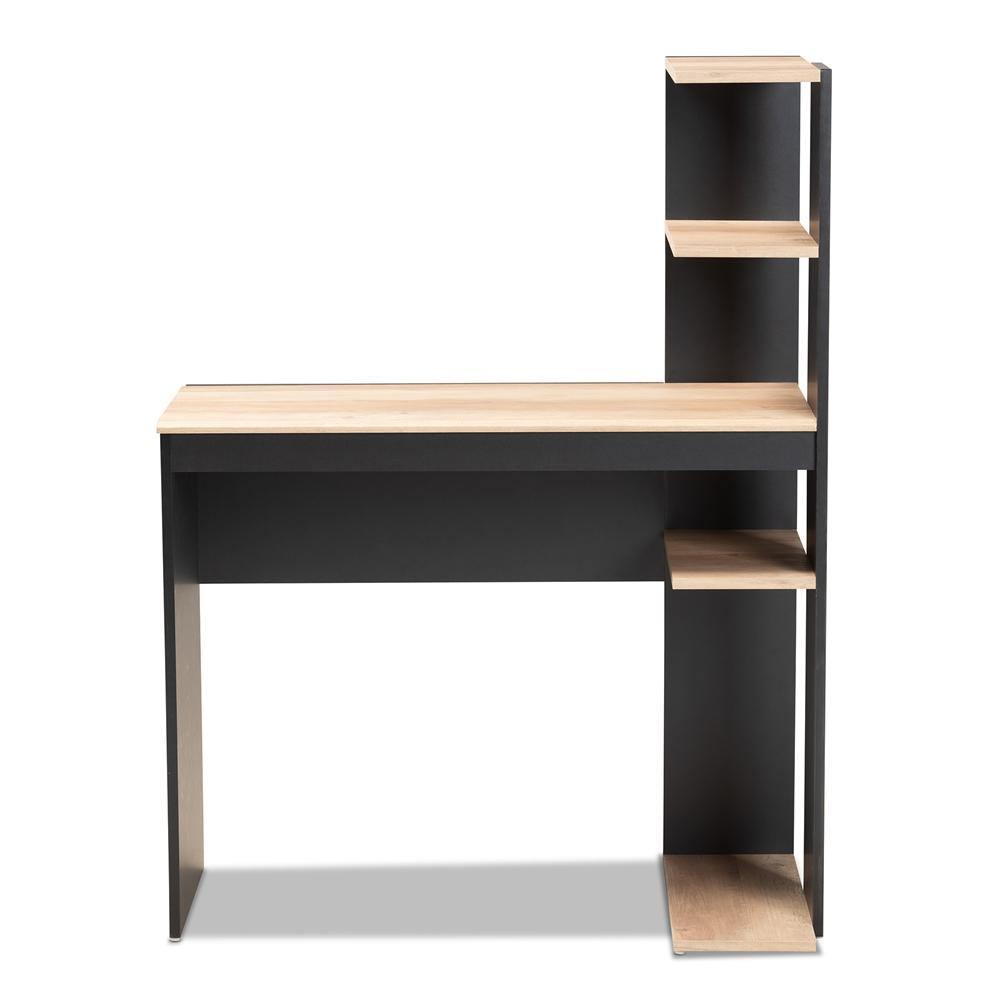Callahan Modern and Contemporary Two-Tone Dark Grey and Oak Finished Wood Desk with Shelves FredCo