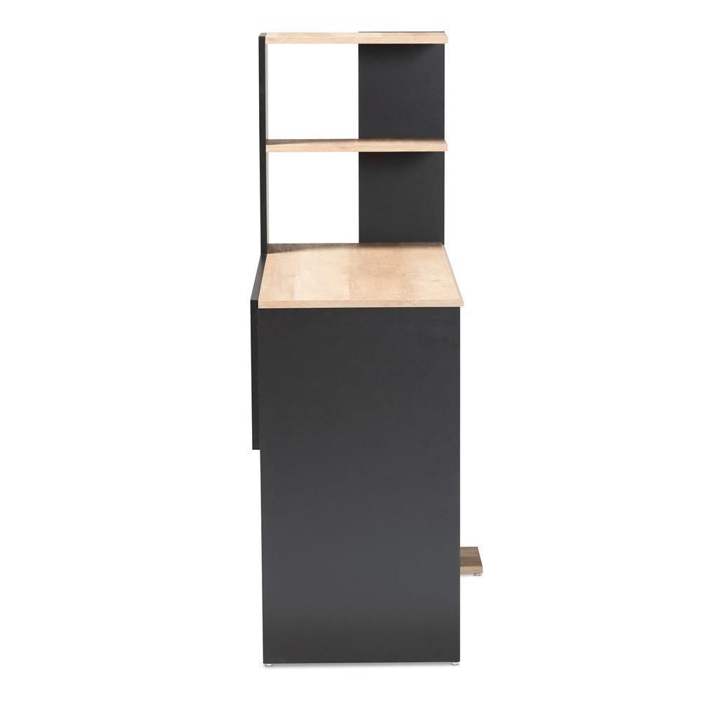 Callahan Modern and Contemporary Two-Tone Dark Grey and Oak Finished Wood Desk with Shelves FredCo