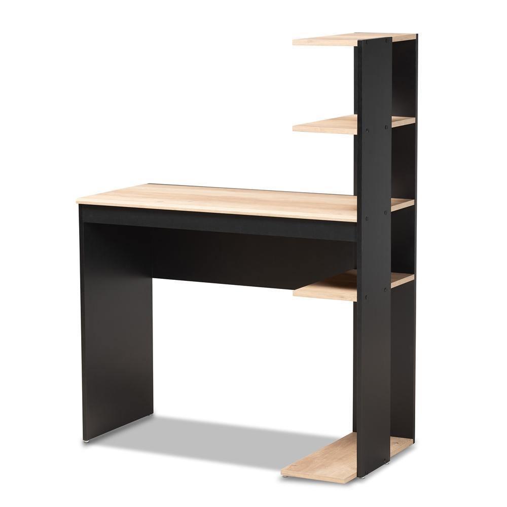 Callahan Modern and Contemporary Two-Tone Dark Grey and Oak Finished Wood Desk with Shelves FredCo