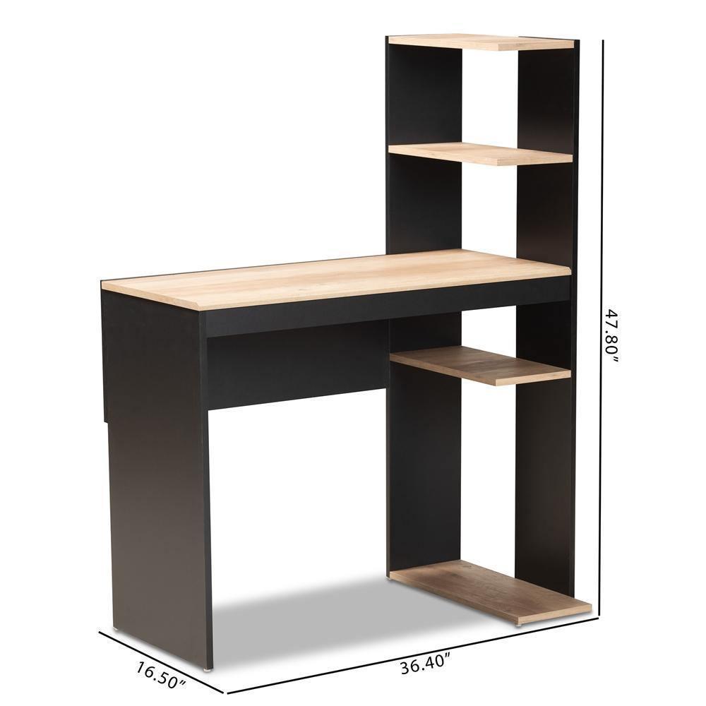 Callahan Modern and Contemporary Two-Tone Dark Grey and Oak Finished Wood Desk with Shelves FredCo