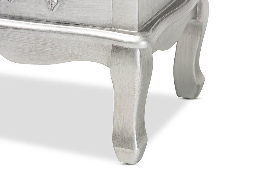 Callen Classic and Traditional Brushed Silver Finished Wood 3-Drawer Nightstand FredCo