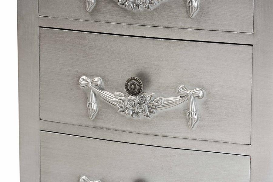 Callen Classic and Traditional Brushed Silver Finished Wood 3-Drawer Nightstand FredCo