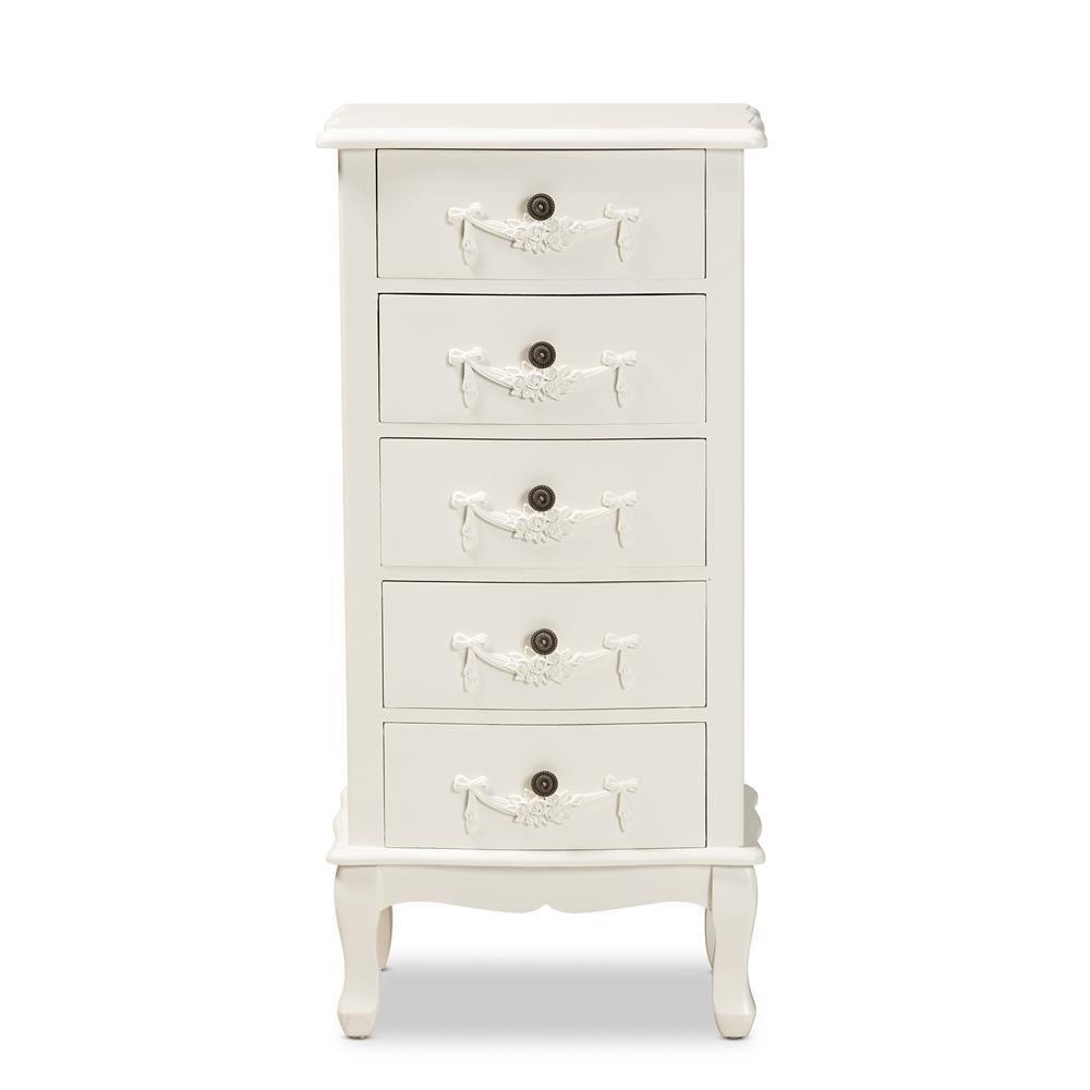 Callen Classic and Traditional White Finished Wood 5-Drawer Chest FredCo