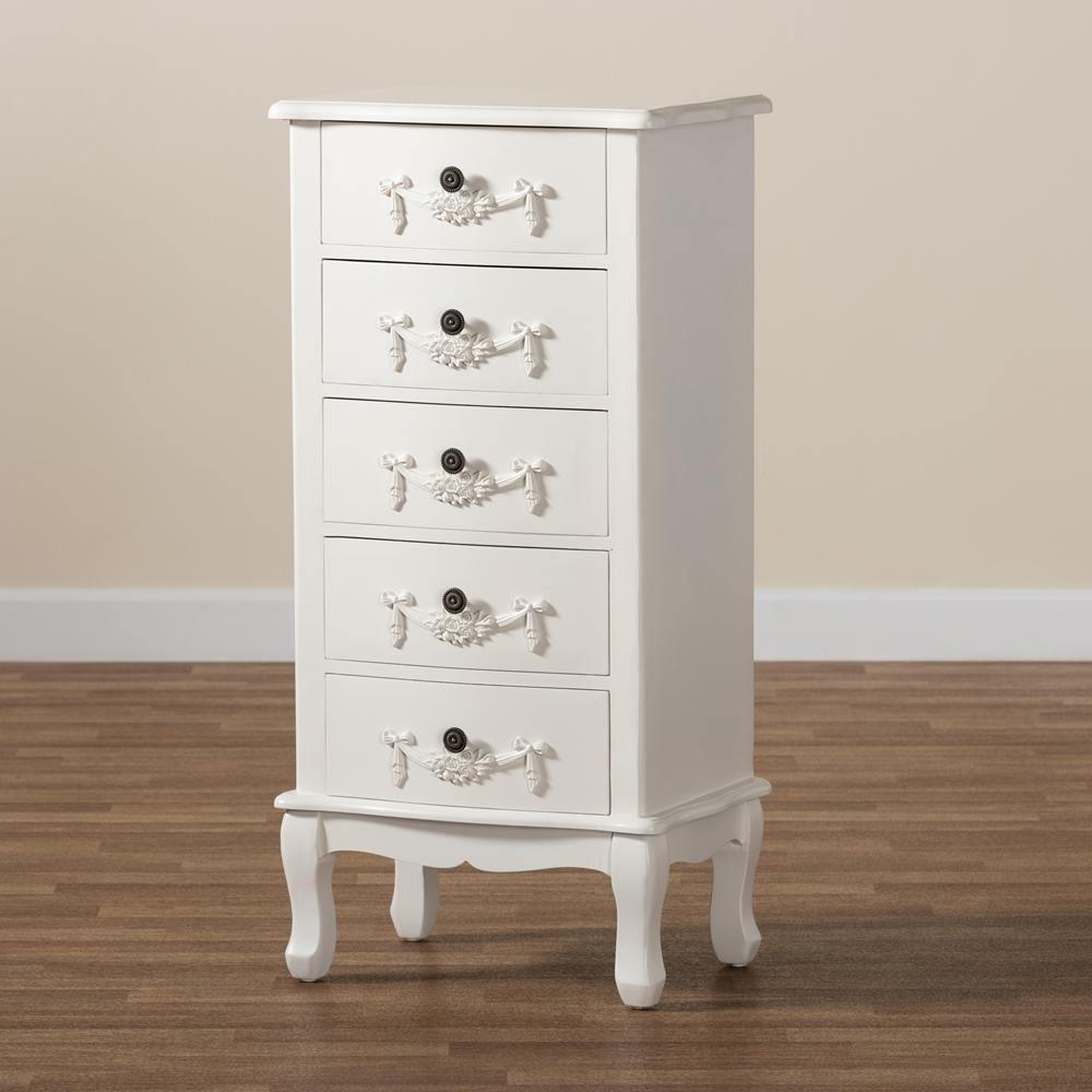 Callen Classic and Traditional White Finished Wood 5-Drawer Chest FredCo