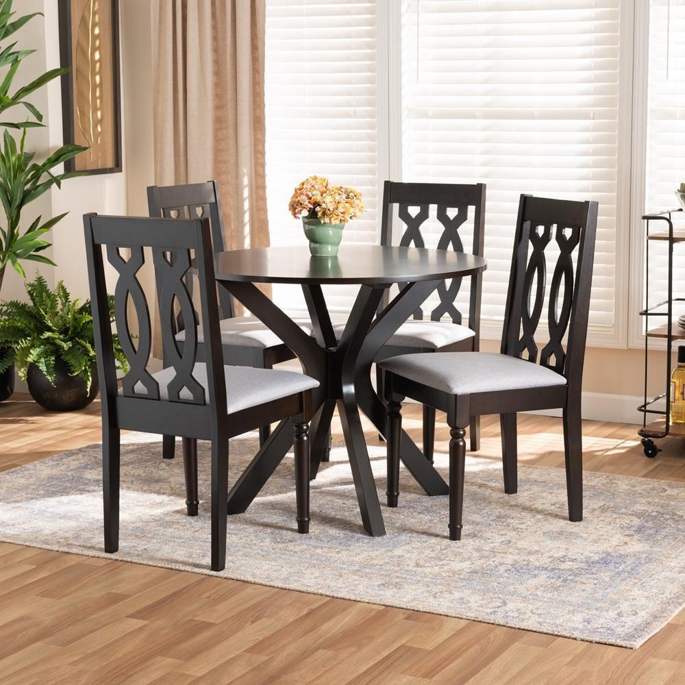 Callie Modern and Contemporary Grey Fabric Upholstered and Dark Brown Finished Wood 5-Piece Dining Set FredCo