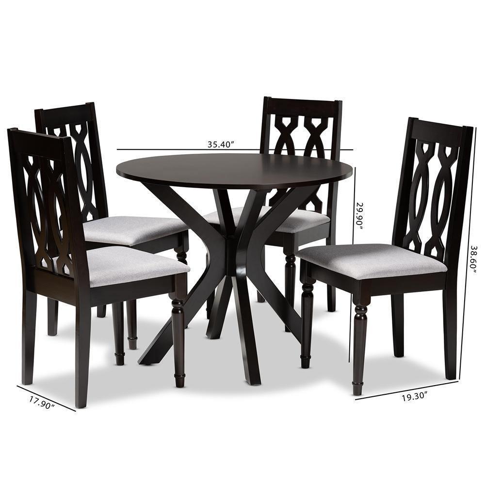 Callie Modern and Contemporary Grey Fabric Upholstered and Dark Brown Finished Wood 5-Piece Dining Set FredCo