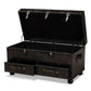 Callum Modern Transitional Distressed Dark Brown Faux Leather Upholstered 2-Drawer Storage Trunk Ottoman FredCo