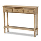 Calvin Classic and Traditional French Farmhouse Oak Brown Finished Wood 3-Drawer Entryway Console Table FredCo