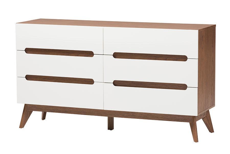 Calypso Mid-Century Modern Two-Tone White and Walnut Brown Finished Wood 3-Piece Storage Set FredCo