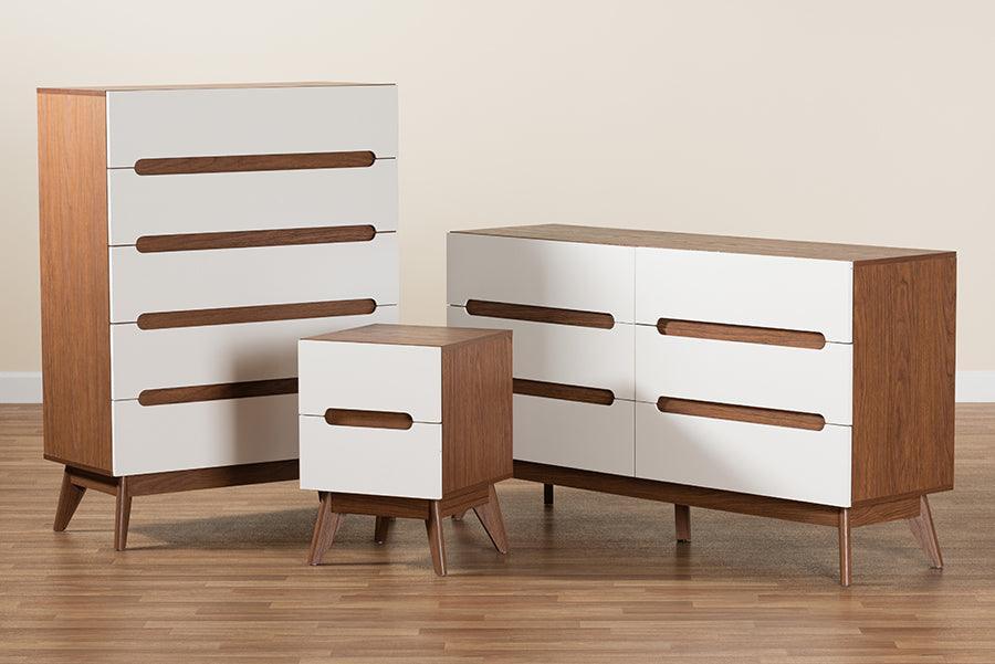 Calypso Mid-Century Modern Two-Tone White and Walnut Brown Finished Wood 3-Piece Storage Set FredCo