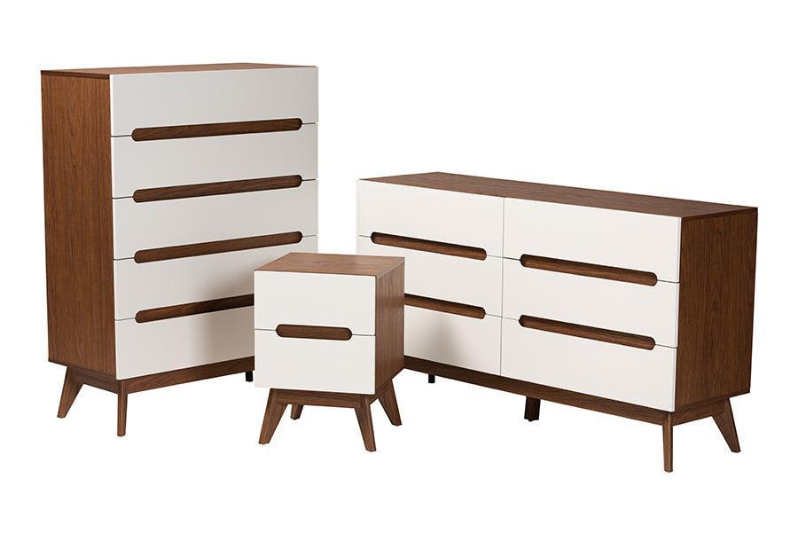 Calypso Mid-Century Modern Two-Tone White and Walnut Brown Finished Wood 3-Piece Storage Set FredCo