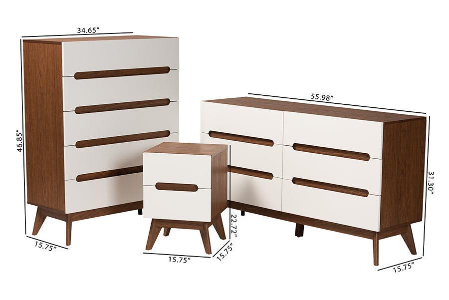 Calypso Mid-Century Modern Two-Tone White and Walnut Brown Finished Wood 3-Piece Storage Set FredCo