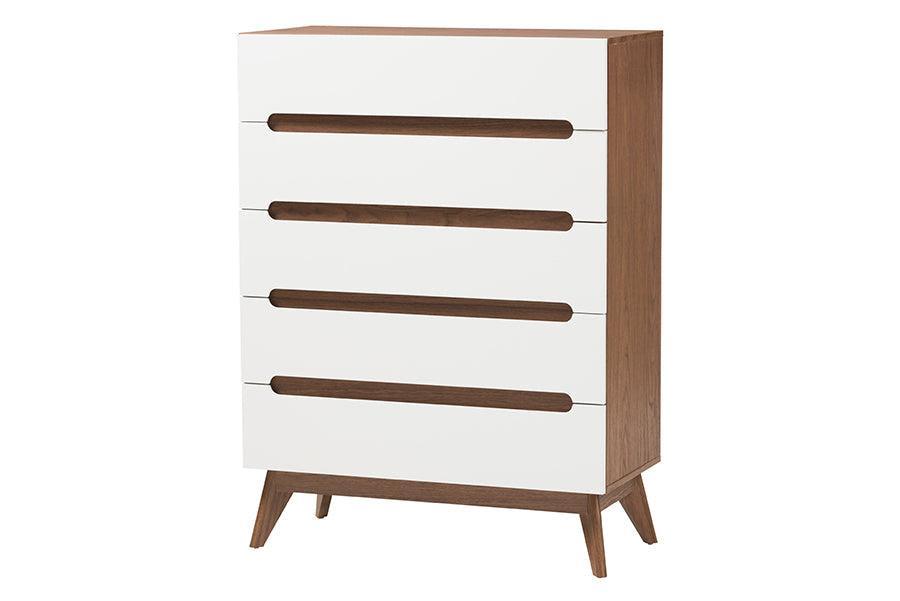 Calypso Mid-Century Modern Two-Tone White and Walnut Brown Finished Wood 3-Piece Storage Set FredCo
