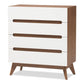 Calypso Mid-Century Modern White and Walnut Wood 4-Drawer Storage Chest FredCo
