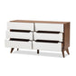 Calypso Mid-Century Modern White and Walnut Wood 6-Drawer Storage Dresser FredCo